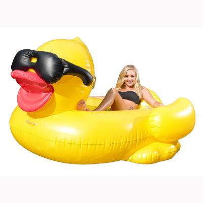 China Durable PVC Water Duck Sunglasses Inflatable Yellow Float Row Yellow Duck Float Bed for Kids and Adults for sale