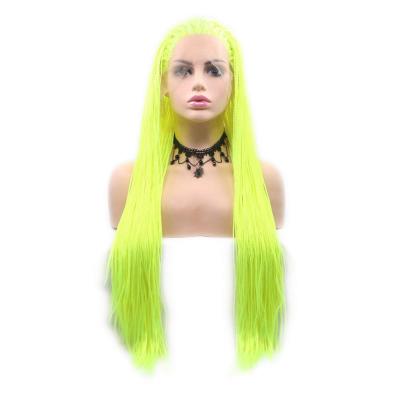 China Heat Resistant Synthetic Hair Box Wave 26inches Light Green Mermaid Natural Straight Fluorescent Green Regular Braided Wigs Long Braid Lace for sale