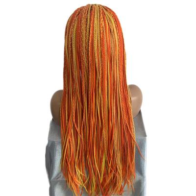 China Yaki Lace Front Braids Wigs Ombre Orange Yellow Mix With Baby Hair Full Handmade Wig Heat Resistant Fiber Box Braided Synthet for sale