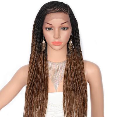 China Regular Wave Realistic Hand Braided Synthetic Lace Front Wigs With Baby Hair For Women Ombre Brown 13X6 Wide Lace Natural Brai Side Parting for sale