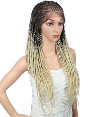 China Regular Wave Hand-Braided Lace Front Twist Braids Wigs With 13x6 Baby Hair Hand-tied Lace Frontal Side Part Braided Wigs Ombre Brown To Blon for sale