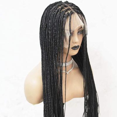 China Regular Wave Vella Hair Long Braided Hair Synthetic Lace Front Wigs Black Color Micro Braid With Baby Hair Heat Resistant For Women for sale