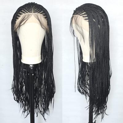 China Regular Wave Black Synthetic Lace Front Wigs Fully Hand Tied Heat Resistant Braiding Styles Hair For Black Wome for sale