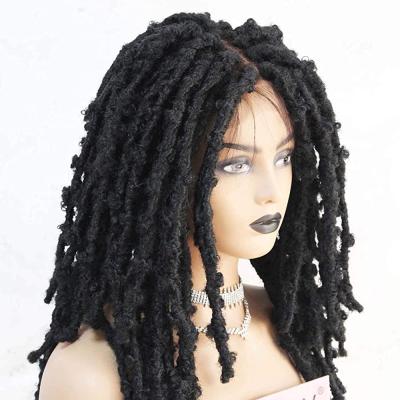 China Yaki Braid Lace Front Wig Human Hair Swiss Lace Butterfly Low Locs With Bleached Knots Baby Hair (Black's 1B) for sale