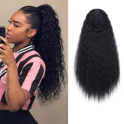 China Long Kinky Curly Drawstring Ponytail For Women 22 Inch Clip In Wavy Natural Ponytail Extension For Women for sale