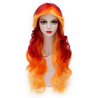 China PT0001Women Super Wave Wigs Yellow Orange Curly Wavy Wig For Girls Colored Inch Wigs Cosplay Costume Party for sale