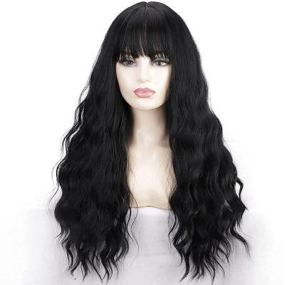 China Kinky Curl Black Wig With Bangs Long Synthetic Black Wigs For Women Natural Wigs With Bangs for sale