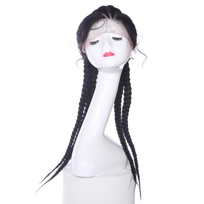 China Kinky Curl Synthetic Lace Front Soft Dutch Braids Light Weight Swiss Lace Cornrow Braids Wigs Double Frontal Twist Braided Wigs With Baby Ha for sale