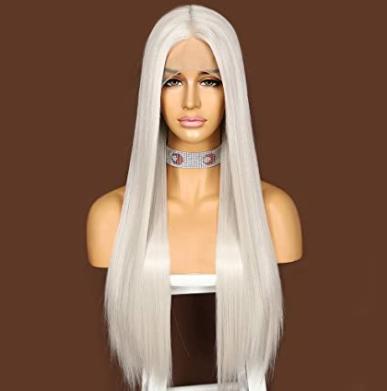 China Straight Hair LC0129 Natural Hairline T Part No-Tangle Afro Wave Gray Silver Long Lace Front Wig Futura Hair Straight Hair for sale