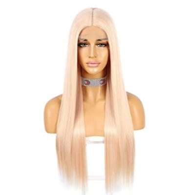 China Afro Wave Lace Front Wigs Light Pink Long Straight Natural Hair To Heavy Duty Synthetic Lace Front Wig LC0131 for sale