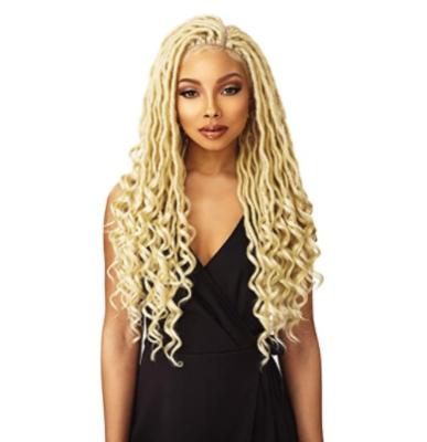 China Afro Wave Human Hair Lace Front Wig 4X4 Synthetic Multi Medium Braid Lace Wig LC0013 for sale