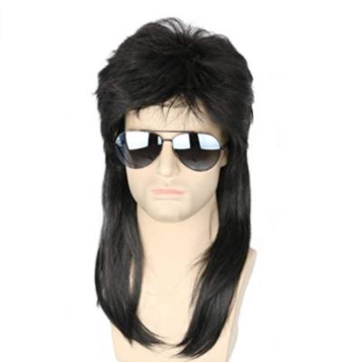 China NEW-LOOK Afro Wave Mens Wigs Long Black Mullet 80s Wig Halloween Costume Wigs C0003 for sale