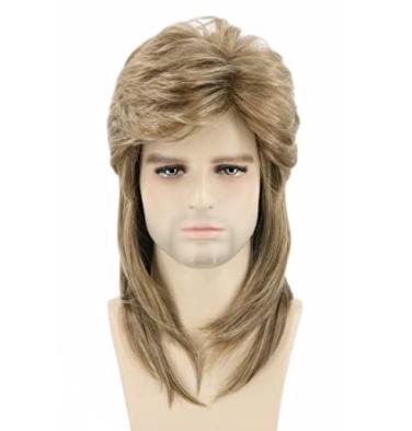 China NEW-LOOK Afro Wave Mullet Wigs For Men 80s Long Wavy Light Brown Wig Costume Party Wigs C0008 for sale