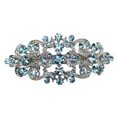 China European and American Style Faship Aqua Blue Rhinestone Crystal Floral Gorgeous Hair Barrette Clip for sale