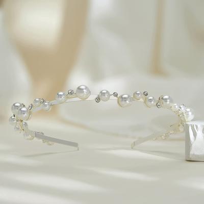 China SWEETV style European and American silver bridal headband pearl tiara for women rhinestone wedding headpieces for bride hair for sale