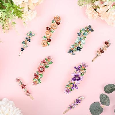 China European and American Style 8 Pieces Decorative Design French Vintage Hair Clips Colorful, 4 Pcs Flower Tone Spring Hair Clips +4 Pcs Metal Gold Vintage Metal for sale