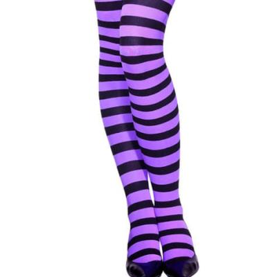 China Kids breathable purple and black striped tights for sale