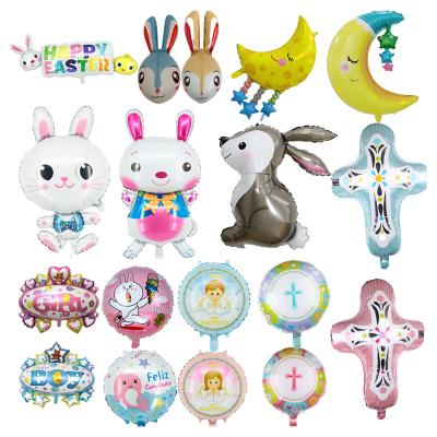 China Toy New Rabbit Bunny Baby Shower Gift Foil Balloons Jesus Cross Globos For Easter Day Party Decoration for sale