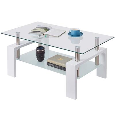 China Rectangular convertible tempered glass tea table double layer, suitable for living room small family easy to move glass tea table set for sale