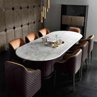 China Modern Marble Dining Table Furniture Set Luxury Italian Leather Convertible Dining Table And Dining Chairs 6 Chairs Set for sale