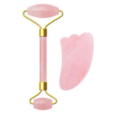 China Authentic Beauty Natural Pure Natural Facial Eye Lift Face Massager Rose Quartz Skin Care Face Massager Jade Roller Gua Sha Sha Set for sale