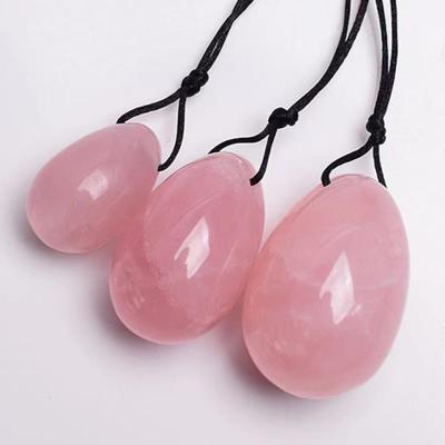 China Wholesale Pelvic Muscle Training Gemstone Women's Natural Pink Quartz Crystal Vaginal Yoni Egg For Gift Kit 3 Size Set for sale