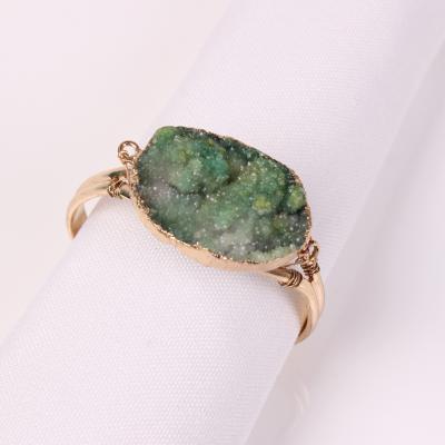 China Art Decor Factory Wholesale Group Natural Green Blue Crystal Stone Metal Hotel Towel Gold Buckle For Wedding for sale