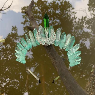 China Frosted Crystal Plating Headband Witch Halloween Moon Crown Green Crystal Headband New Handmade Natural Crystal for sale