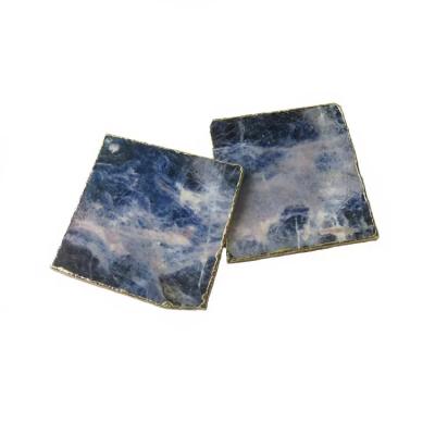 China Ins Style Stone Drink Coasters Casual Crystal Blue Sodalite Coaster Square Shaped Slices Tea Cup With Gold Rims For Home Use for sale