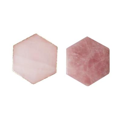 China Casual Hexagon Shaped Rose Crystal Quartz Coffee Cup Coaster Stone Insulation Pads Coaster Set With Gold Trim Eco-friendly for sale