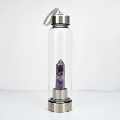 China Traditional Natural Crystal Dream Purple Amethyst Six Sided Single Acute Water Bottle Energy With 304 Stainless Cups Printed Logo Services for sale