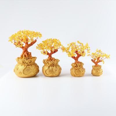 China art & Handmade Crystal Yellow Citrine Quartz Gravel Chinese Natural Gold Decoration Fengshui Wholesales Money Fortune Tree for sale