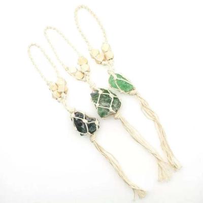 China Wholesale Natural Crystal Raw Fluorite Tiger Eye Car Hanging Pendant Handmand Folk Green Rough Stone Circle Car Rope Art Hanging Ornament for sale