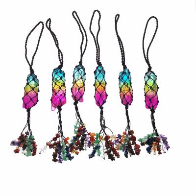 China Folk Healing Natural Stone 7 Chakra Art Fashion Colorful Crystal Yoga Spray Key Chain Ring Angel Charm Pendant For Key Chain Car Bag for sale