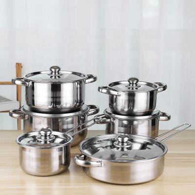 China Sustainable Kitchen Cookware Stainless Steel High Quality 12pcs Cookware Set Different Size for sale