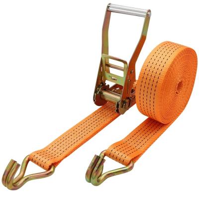 China Industry Heavy duty 6m orange color 5 ton ratchet strap with hooks for sale