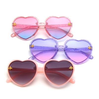 China Cute little pink heart bee girls cartoon glitter blue heart sunglasses for sale