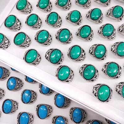 China Wholesale Cheap Eco-Friendly Material Turquoise Metal Retro Hyperbola Price Rings For Men for sale