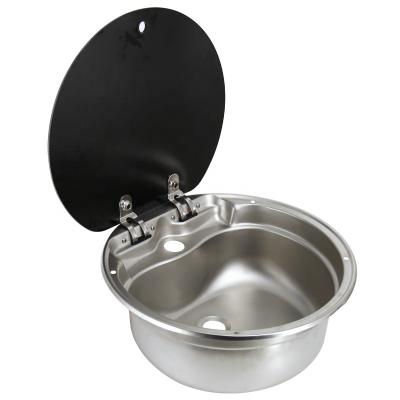 China Faucetless Round Small Stainless Steel RV Cooker Sink With Glass for sale