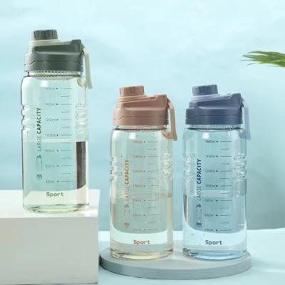 China Sustainable Transparent Plastic Graduated Water Bottle High Temperature Resistance Sports Bottle With Filter Screen for sale