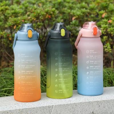 China Large Capacity 1500ml Gradient Color Viable Straw Water Bottle Portable Motivational Fitness Sports Water Bottle With Custom Logo for sale