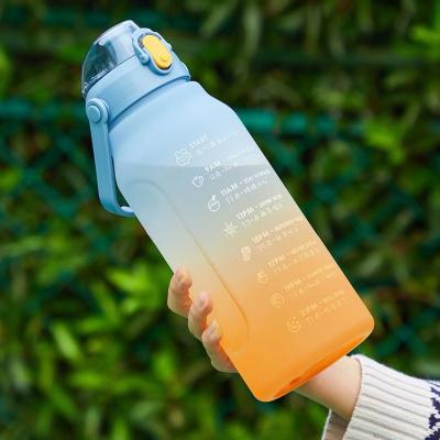 China Tritan Bpa Gradient Water Jug 64oz Free Viable Motivational Plastic Water Bottle With Marker Straw For Fitness Gym Sports Time for sale