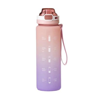 China 32oz gradient sustainable bpa free plastic sports water bottle with time marker straw lock hook for sale