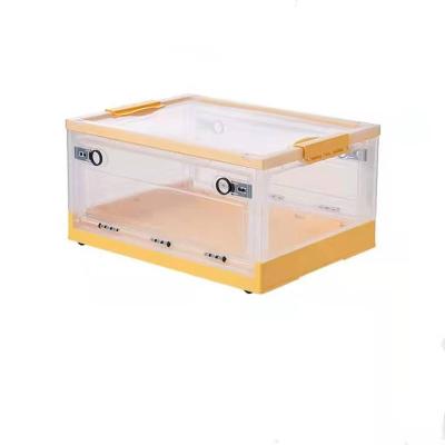 China Viable white transparent collapsible storage box plastic stackable dustproof storage box with wheels for sale