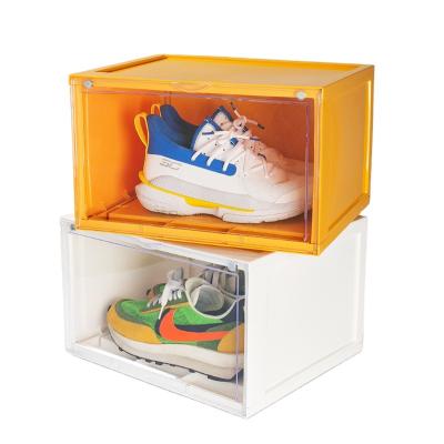 China Minimalist Door Dustproof Plastic Magnetic Shoe Box AJ Sneakers Transparent Foldable Storage Box for sale