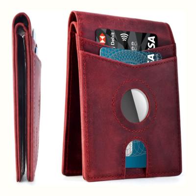 China AirTag+antimagnetic protection Amazon Best Selling Slim Bifold Leather Airtag Money Clip Wallet Holder for sale