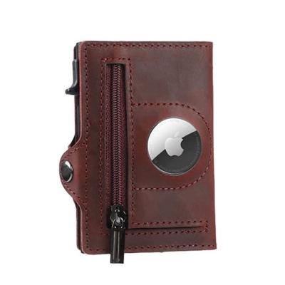 China Security OEM RFID Blocking Triple Money Leather Slim Clip Holder Credit Card Wallet With Zipper Pocket For Apple Airtag for sale