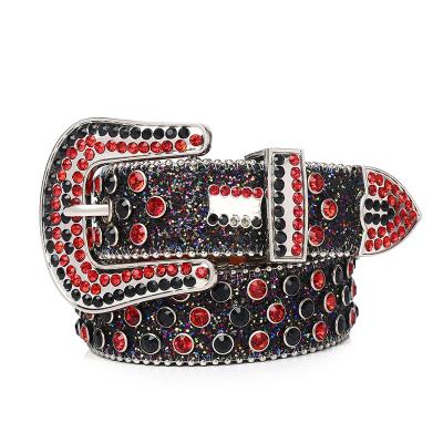 China Fashion Amazon Rhinestone Belt Women's Simond Crystal Leather Rhinestone Studded Rivets Leather Belt for sale