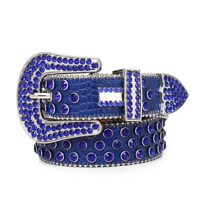 China Fashion Amazon Faux Stone Belt Simond Western Cowgirl Bling Rhinestone Leather BB Studded Braided Belt Leather Strap For Jeans for sale