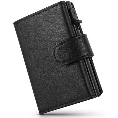 China Security Wallet Credit Card Leather Rfid Slim Holder Noise Blocking Aluminum Foil Up Card Wallet Men With Coin Pocket for sale